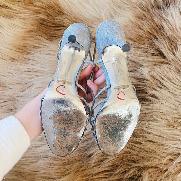 Dolce & Gabbana Strappy Glitter Silver Slingback Sandals Heels - Picture 8 of 10